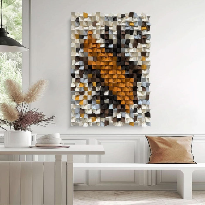 Orange and White​​ Mosaic Wall Art Wood Wall Art Wooden Wall Decor Large Wall Decor Creative Wood Block Decorative Painting for Office Living Room 27.6" X 39.4"