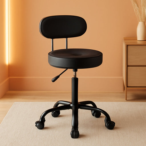 Swivel Rolling Stool with Wheels Height Adjustable Chair Rolling Drafting Chair Spa Stool Chair Backrest Black