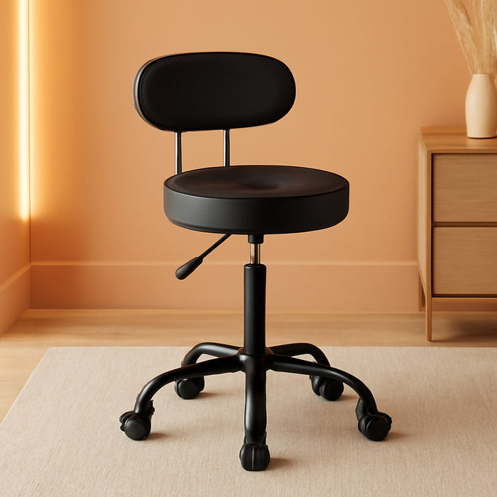 Swivel Rolling Stool with Wheels Height Adjustable Chair Rolling Drafting Chair Spa Stool Chair Backrest Black