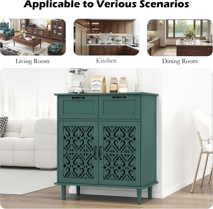 Farmhouse Buffet Cabinet, 2 Door 2 Drawer Sideboard Storage Cabinet