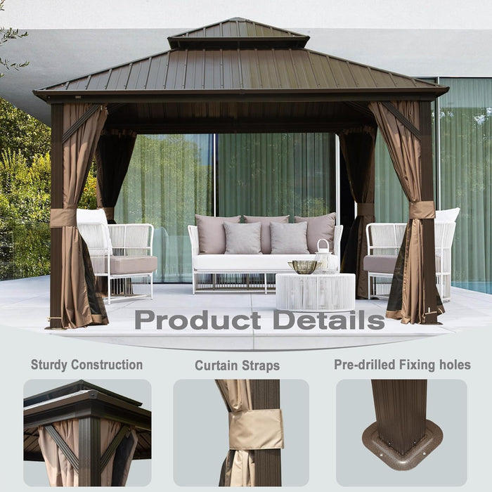 12x12 Ft WeatherproofHardtop Gazebo With Curtains Included