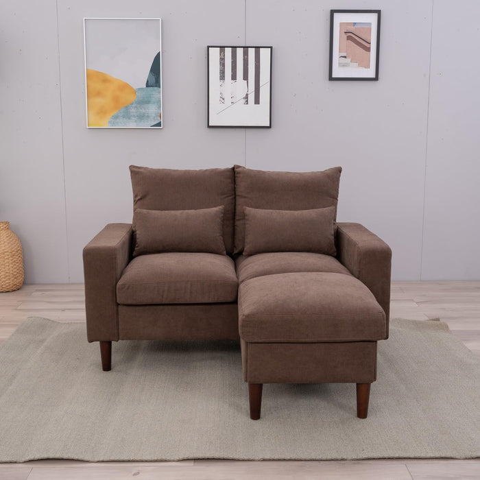 Modern Sofa Set 2 3 Seater with Footstool Sofa Suite Convertible Sectional Furniture for Living Room (Brown, 2 Seater with Footstool)