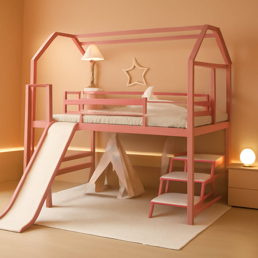 Twin Size Metal Loft Bed With UnderbedStorageShelves