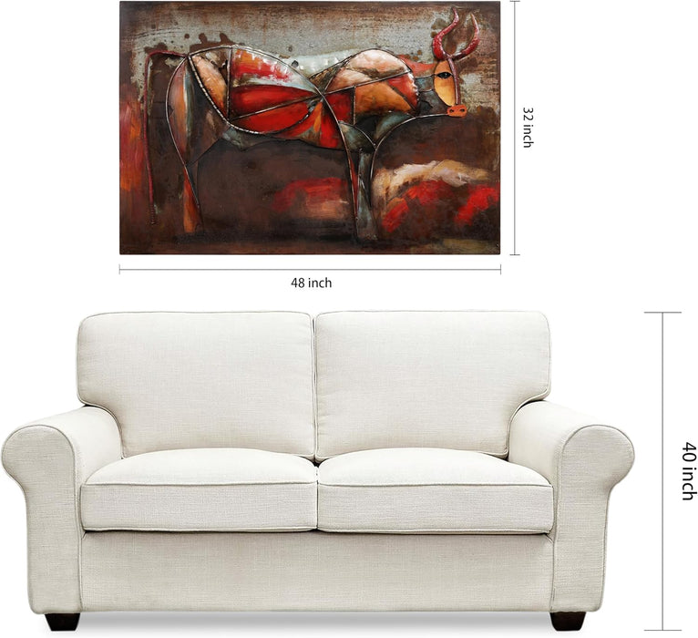 Cattle Mixed Media Iron Hand Painted 3D Wall Art, 32" X 48" X 2.8", Ready to Hang