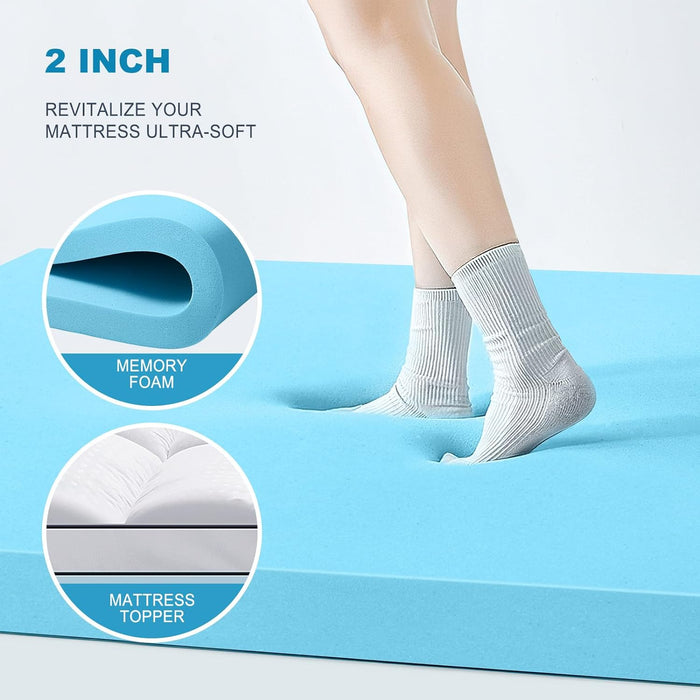 Queen Size Dual Layer 4 Inch Memory Foam Mattress Topper, 2 Inch Gel Memory Foam and 2 Inch Cooling Pillow Top Mattress Pad Cover for Back Pain, Medium Support