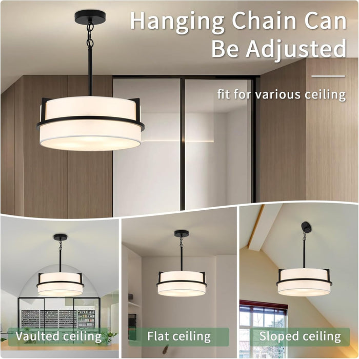 PureWhite Linen Drum Pendant Chandelier 15.7Inch Wide