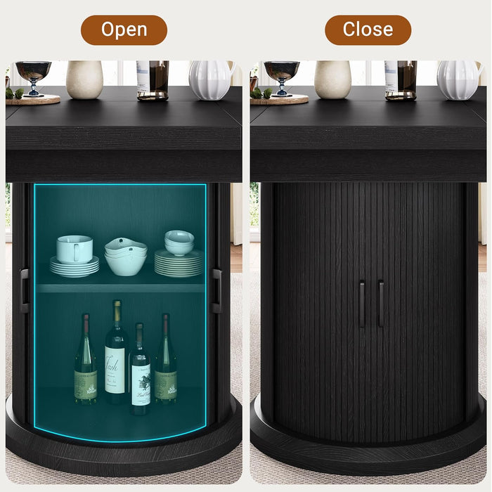 Extendable round Kitchen Dining Room Table for 4-6 with 2-Tier Storage Shelf, 63'' Space Saving Expandable Wood Oval Circle Dinner Furniture with Pedestal Base(Black)