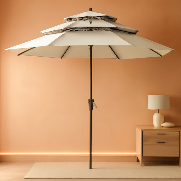 11Ft 3 Tiers Market Umbrella, Outdoor Table Umbrella for for Patio, Deck, Backyard (Light Beige)