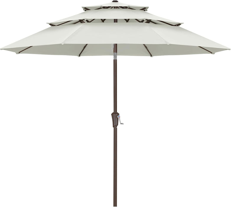 11Ft 3 Tiers Market Umbrella, Outdoor Table Umbrella for for Patio, Deck, Backyard (Light Beige)