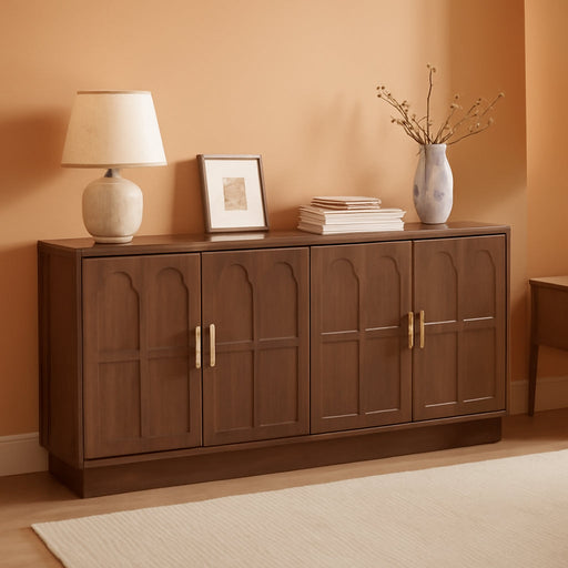 66.5" Sideboard Buffet Cabinet with Storage, Modern Credenza with Arched Doors, Large Wood Accent Cabinet for Living Room Entryway (Walnut)