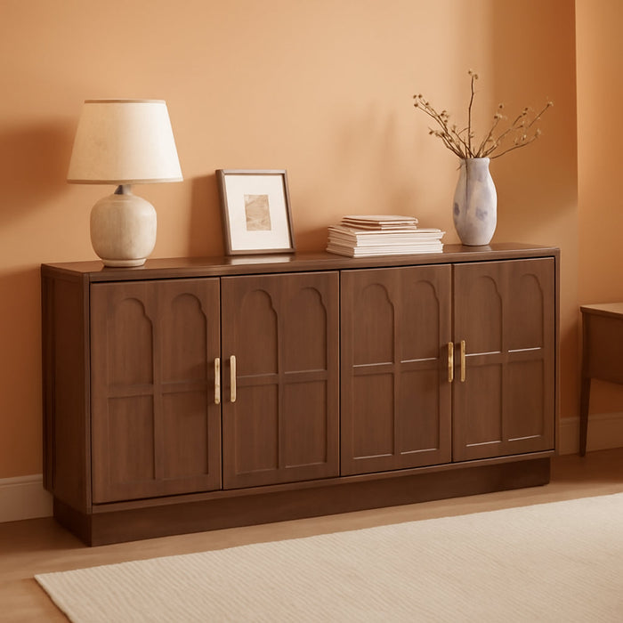 66.5" Sideboard Buffet Cabinet with Storage, Modern Credenza with Arched Doors, Large Wood Accent Cabinet for Living Room Entryway (Walnut)