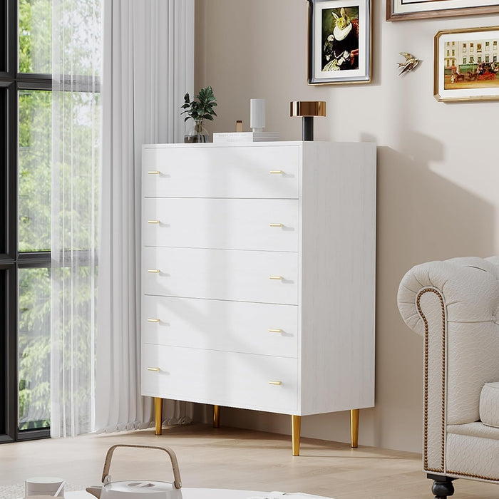 Farmhouse 5 Drawer Dresser for Bedroom, 43"Tall Wood Chest of Large Drawers