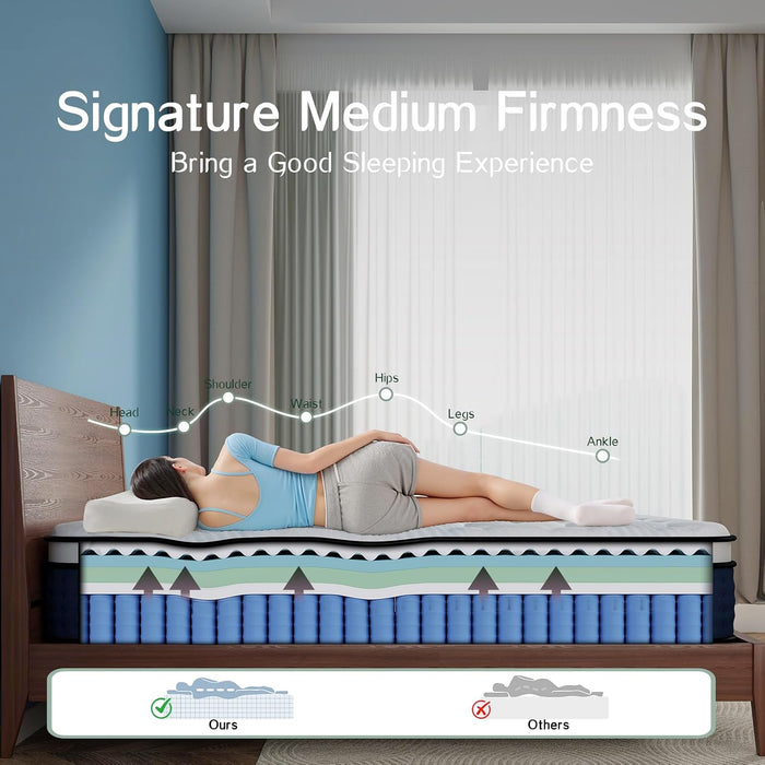 Queen Mattress, 12 Inch Hybrid Queen Size Mattress in a Box, Medium Firm, Cooling Gel Memory Foam, Individual Pocket Spring for Motion Isolation/Lumbar Support & Pressure Relief, Certipur-Us