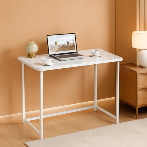 Folding Desk, 31.5" Small Desk for Small Spaces, Easy Assemble Foldable Computer Desk for Laptop, Mini Portable Working Table Narrow Wooden Writing Workstation for Home Office, White