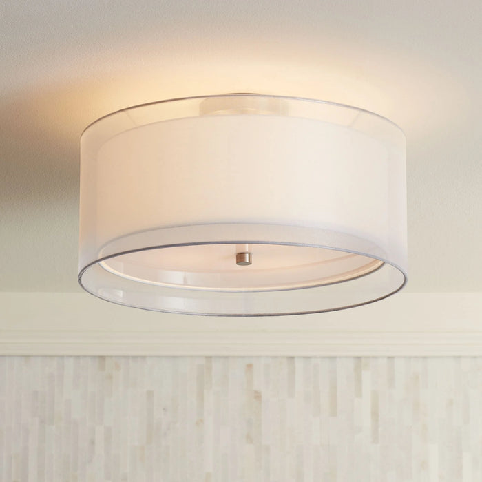 Ceiling Light Flush Mount Fixture Polished Nickel Double Drum 18" Wide for Bedroom Kitchen