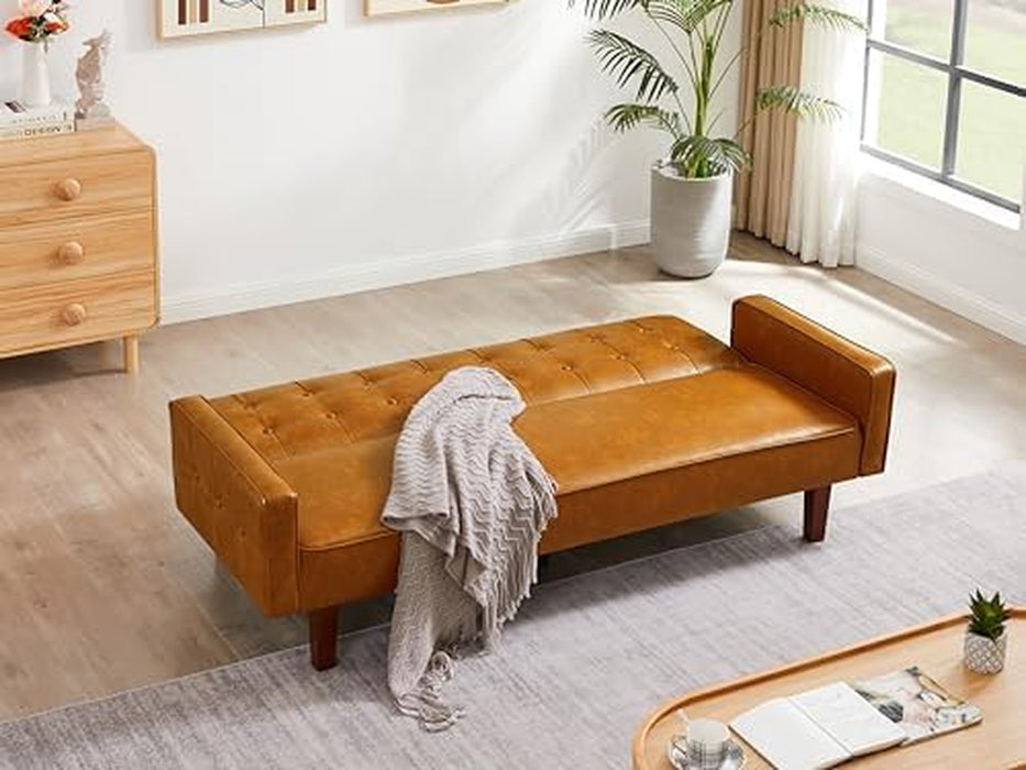Brown PU FullGrain Leather SpaceSaving ThreeSeater Sofa