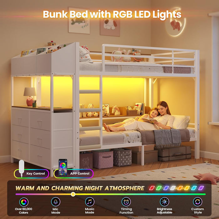 White Twin Over Twin Bunk Bed IndustrialStorageDrawers