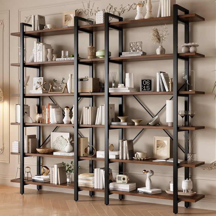 Bookshelf, Industrial Style Bookcase, Book Rack, Storage Rack Shelves in Living Room/Home/Office, Books Holder Organizer for Books/Movies (6-Tiers)