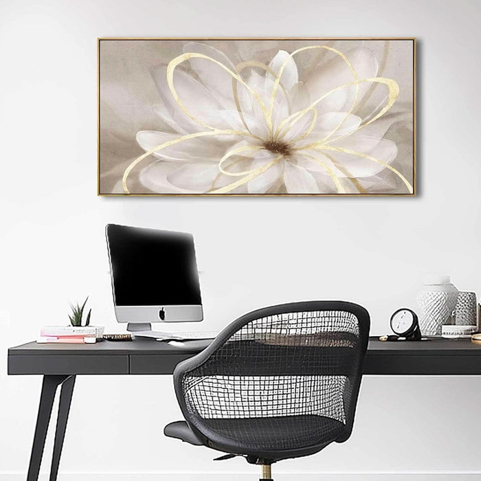 Framed Abstract Wall Art Gold Pictures Wall Decor Line Painting on Canvas 20"X 40" Contemporary Floral Artwork for Living Room Office Bedroom Aesthetic
