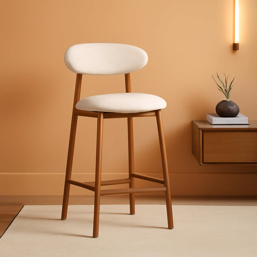 Counter Height Bar Stools Set of 3, Upholstered Counter Stools Modern Barstools with Metal Legs for Kitchen Island Dining Room, Wood-Grain