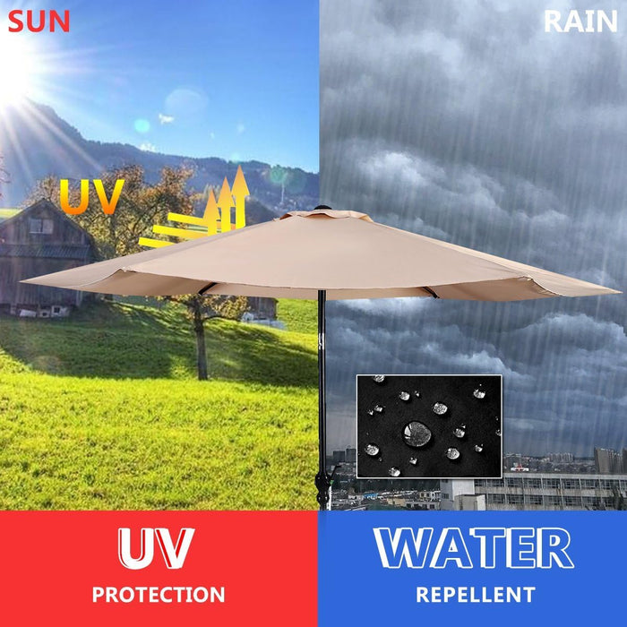 10Ft Solar Patio Umbrella without Lights, 6 Ribs Market Steel Tilt W/Crank for Garden, Deck, Backyard, Pool Indoor Outdoor Use