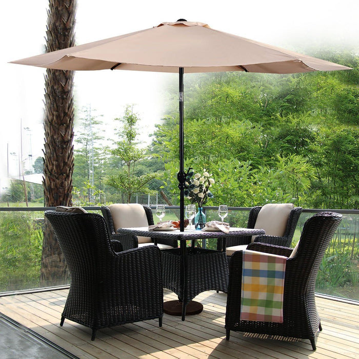 10Ft Solar Patio Umbrella without Lights, 6 Ribs Market Steel Tilt W/Crank for Garden, Deck, Backyard, Pool Indoor Outdoor Use