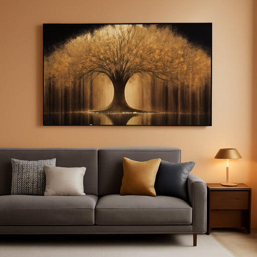 Large Golden Tree of Life Wall Art Decor Modern Ready to Hang Room Wall Decor Large Wall Art for Living Room Kitchen Office Bedroom Canvas Prints Decor 29X58 Inch