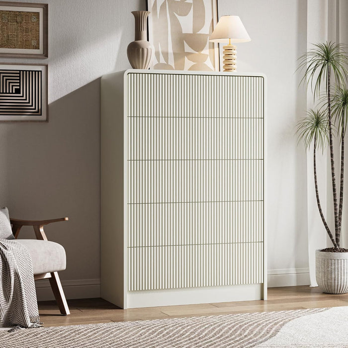 31.5" Wide Modern Curved 5 Drawer Dresser，Beige