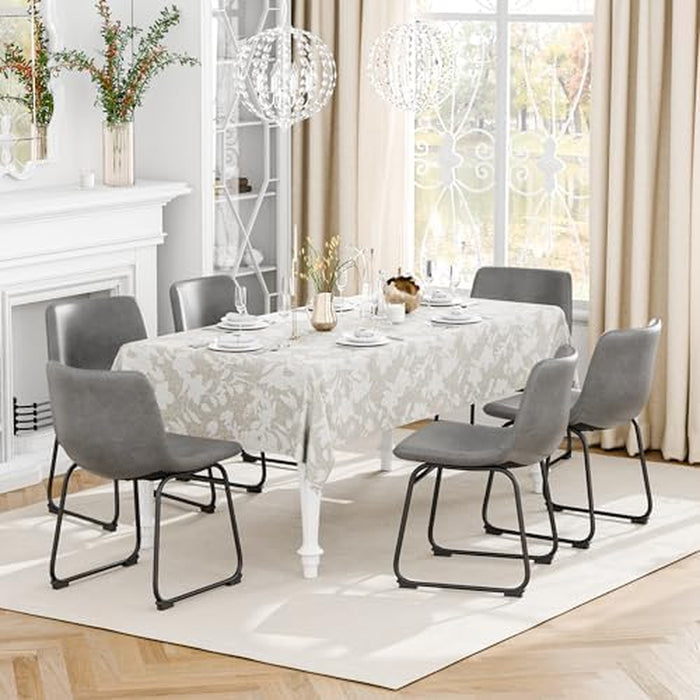 Dining Chairs Set of 2, 18 Inch Modern Armless Dining Chair with Back, Faux Leather Kitchen Dining Room Chair with Metal Legs for Home, Bistro Coffee Shops (Grey)