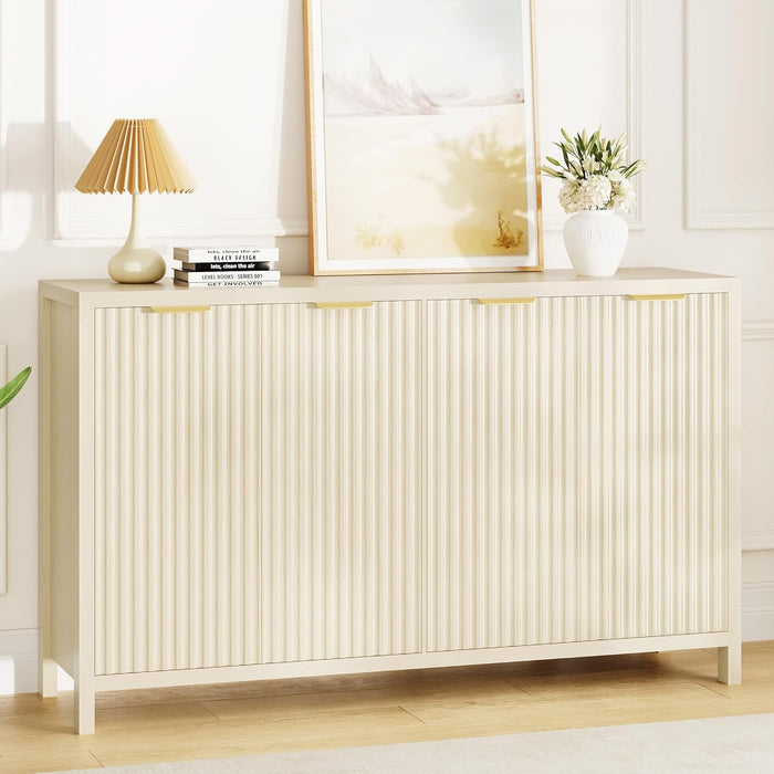 Fluted Buffet Cabinet with Storage, 55" Modern Sideboard Cabinet with 4 Doors, Credenza Accent Console Cabinet Coffee Bar Table for Living Room Dining Room Hallway, Natural