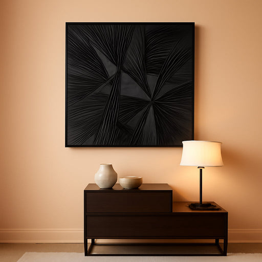 Framed Wall Art for Living Room, Large 3D Textured Canvas Painting, Modern Abstract 100% Handmade Fabric Artwork, Mid Century Minimalist Black Decor for Office & Bedroom, 29.5X56.3 Inch