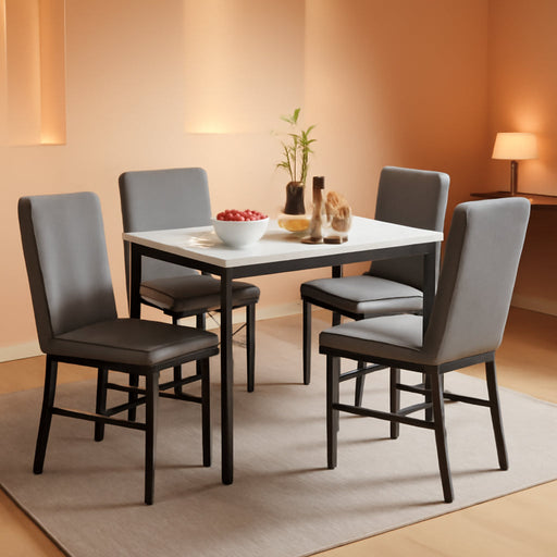 Dining Room Table Set 5 Piece Dining Table Set Marble Dining Table 4 Chair Dining Table Set for Kitchen Living Room Breakfast Small Spaces (White & Grey)