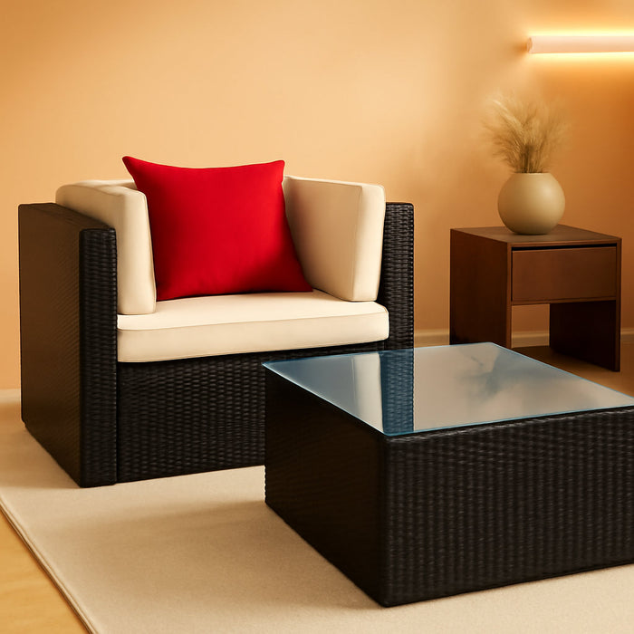 2 Piece Patio Furniture Set, All Weather PE Rattan Outdoor Sofa Set Single Sofa with Table for Garden Lawn Poolside (2 Piece, Beige)