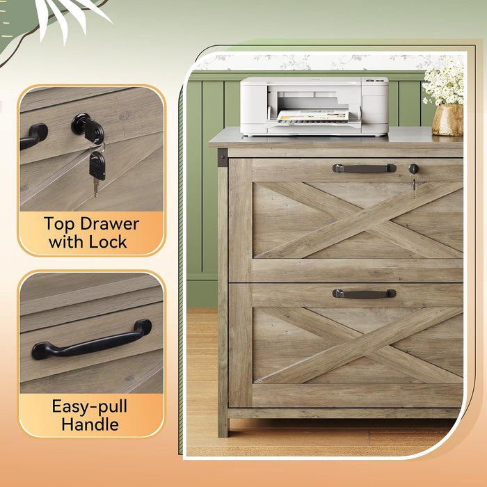 2-Drawer Lateral File Cabinet with Lock, Gray Oak