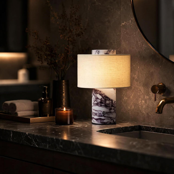 Marble Table Lamp Cordless Stone Lamps Rechargeable, Calacatt Viola Lamp