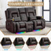 Loveseat Recliner Sofa with Massage and Heat, Power Reclining Loveseat Sofa RV Couch with Console, Home Theater Seating with LED Lights, Bluetooth Speaker, USB, Outlets, Faux Leather, Dark Brown
