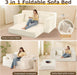 Corduroy Convertible Sofa Bed ThreeInOne BeigeTone Sleeper