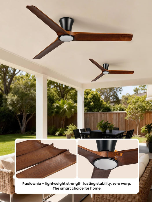 52 Inch Solid Walnut Wooden Ceiling Fan With Remote