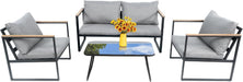 4Pc Metal Patio Conversation Set,Coffee Table,Washable Cushions