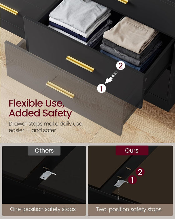 Dresser for Bedroom, with LED Lights and Power Strip, 6 Drawers