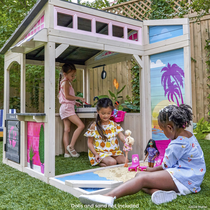 Barbie™ Seaside Wooden Outdoor Playhouse with Attachable Doll Table and Chairs