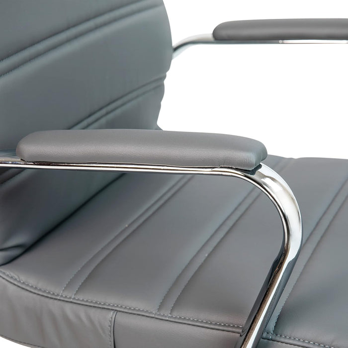 Whitney Mid-Back Swivel Leathersoft Desk Chair with Padded Seat and Armrests, Adjustable Height Padded Office Chair, Gray/Chrome