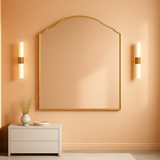 Scalloped Arched Mirror, 36"X30" Gold Mantel Mirror with Metal Frame, Decorative Vintage Wall Mirror for Bathroom Vanity, Fireplace, Bedroom, Living Room and Entryway