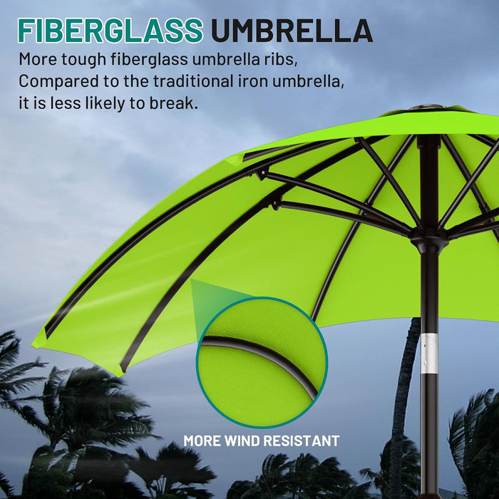 10 FT Outdoor Patio Umbrella, Patio Table Umbrella with Push Button Tilt and Crank, Outdoor Patio Umbrellas with 8 Fiberglass Ribs, Patio Umbrellas for Market, Garden, Pool (Apple Green)