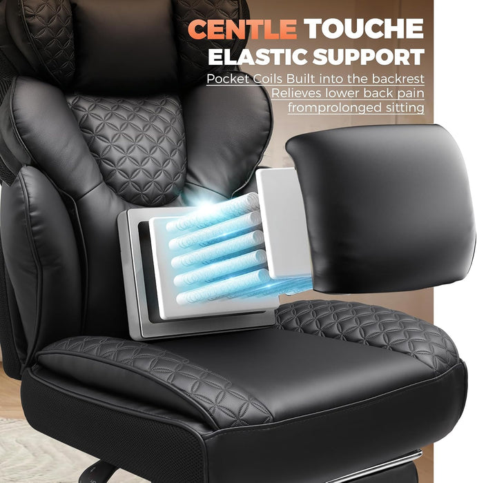 Big and Tall Office Chair with Upgrade Footrest, Heavy Duty Gaming Chair High Back Executive Chair with Spring Lumbar Support for Lower Back Pain Relief, 150°Reclining Adjustable Armrests