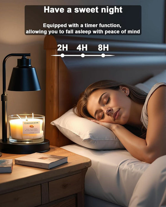 Candle Warmer Lamp with Timer - Adjustable Brightness & Height, 2 Free Bulbs Included | Wax Warmer Lamp for Jar Candles, Farmhouse & Home Decor Gift (Black)