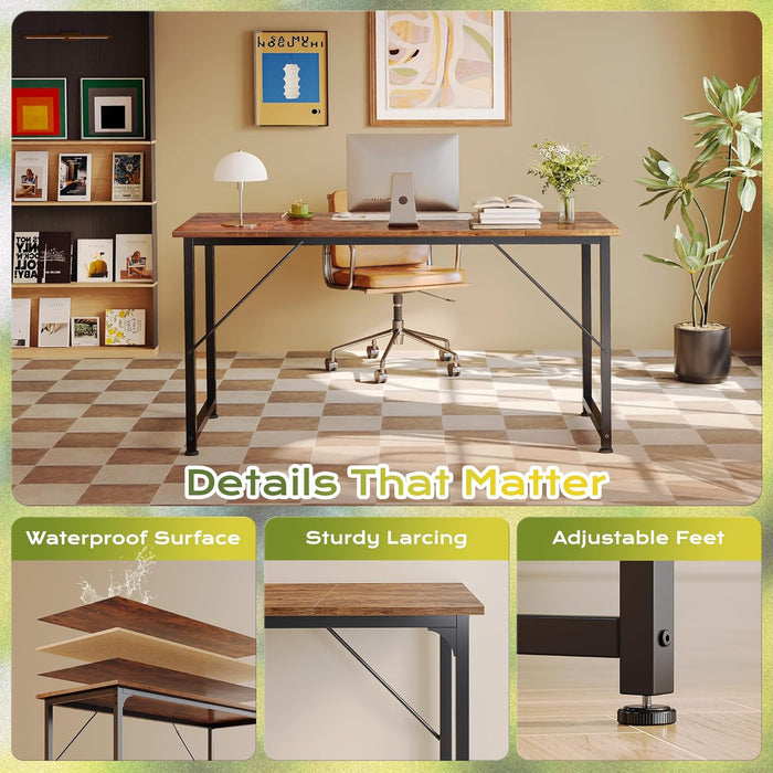 55 X 19.7 Inch Computer Desk, Home Office Desk with Spacious Desktop, Modern Gaming Desk, Writing Study Table for Bedroom, Small Spaces, Work from Home Desk with Metal Frame, Rustic Brown