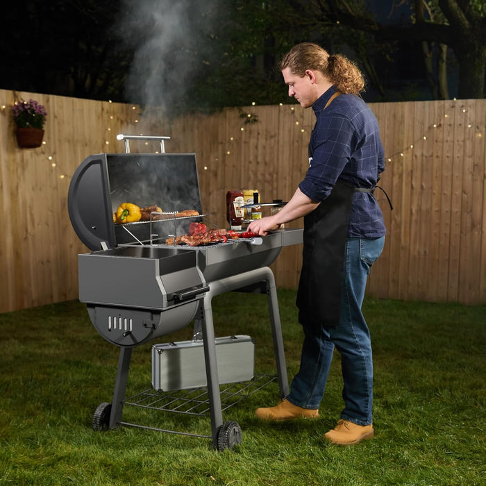 BBQ Charcoal Grill with Offset Smoker Grill and Side Table, 30-In Heavy-Duty Outdoor BBQ Grill with 832 Sq. In. Cooking Space for Outdoor Barbecue in Backyard, Patio and Parties, Black