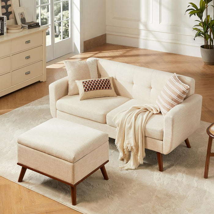 Modern Beige Loveseat with Ottoman