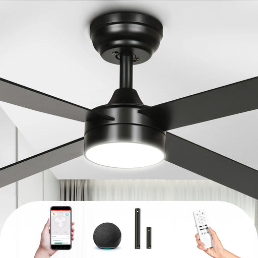 48In Black Ceiling Fans with Light and Remote Control /App Control, Modern Smart Ceiling Fan for Indoor Outdoor